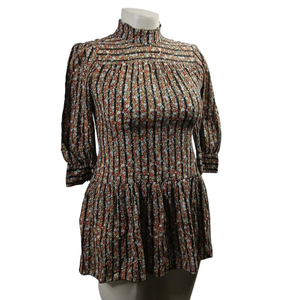 Free People Floral Stripe Mock Neck Mini Dress Size 2